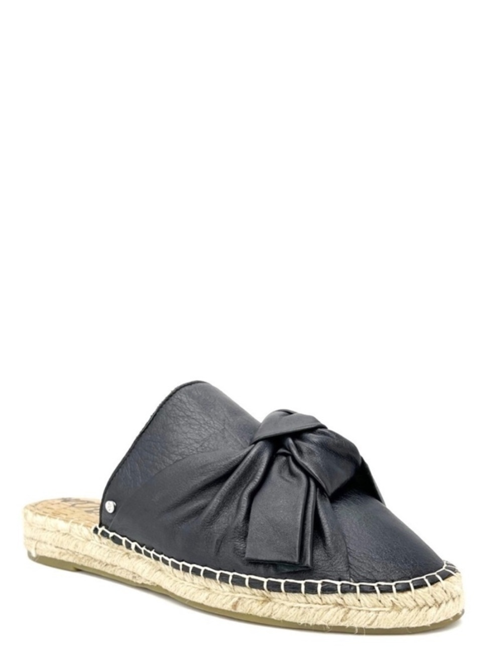 Sam Edelman Espadrille Mules Lynda Black Leather Shoes Size 8.5 Bow Slides New